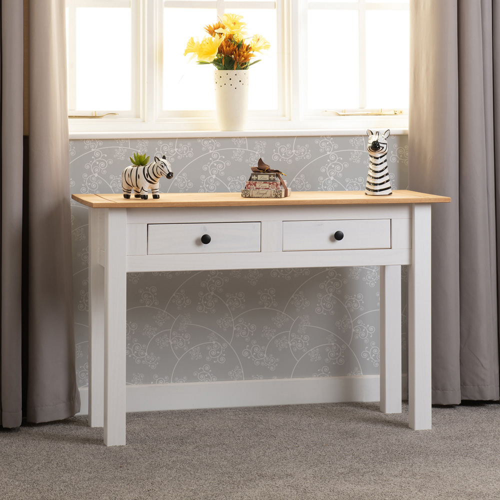 Seconique Panama 2 Drawer White and Natural Wax Console Table Image 6