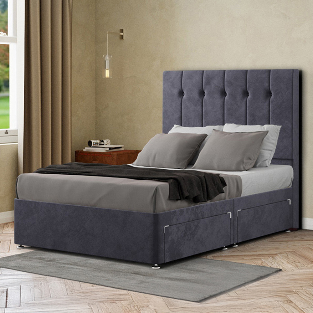 Portland Highland Single Steel Plush Divan Bed with 2 Drawers and Headboard Image 1