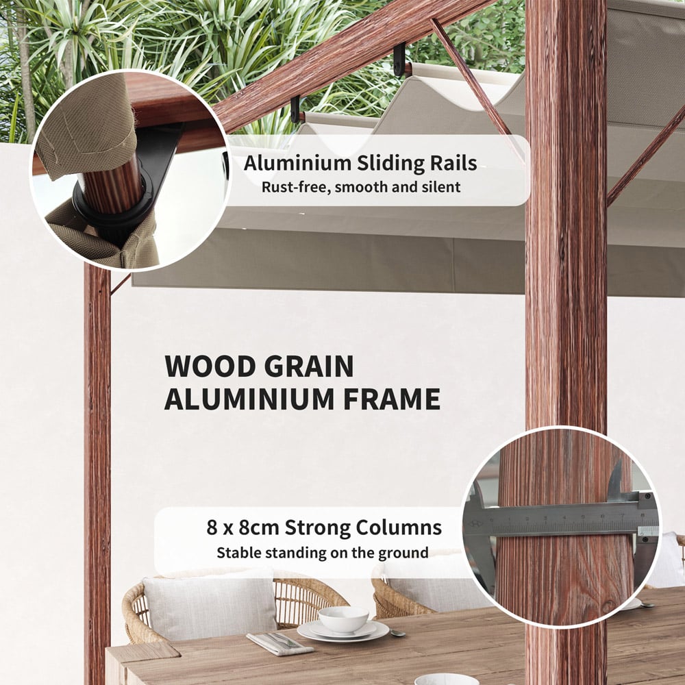 Outsunny 3 x 3m Natural Aluminium Garden Pergola with Retractable Roof Image 5