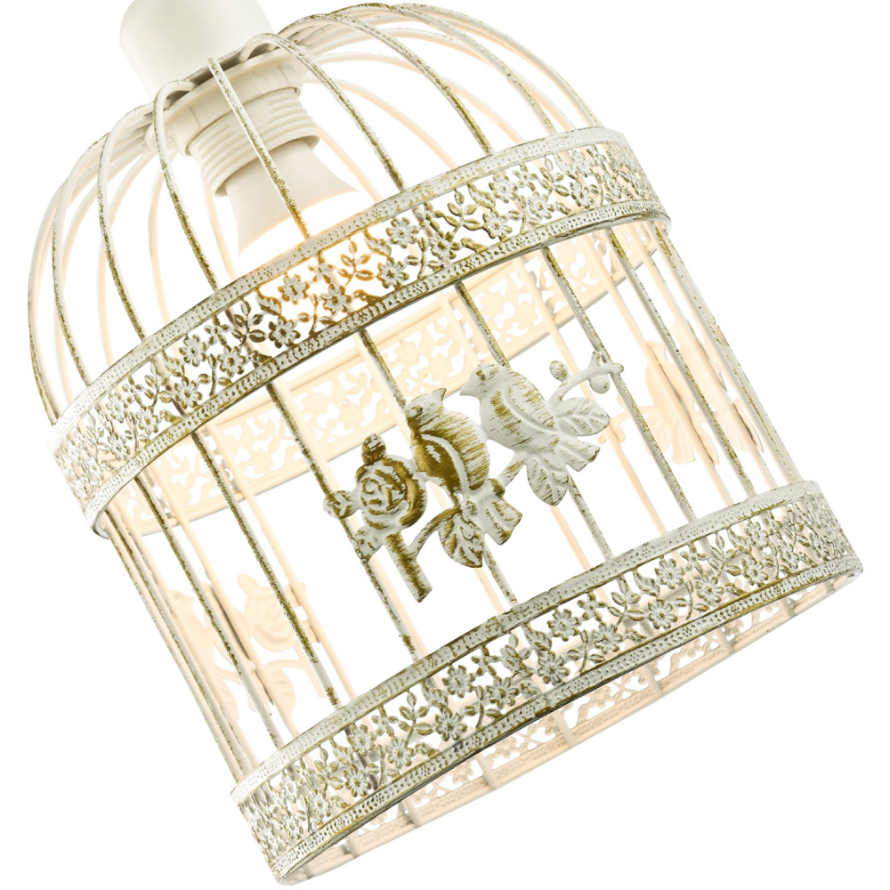 Happy Homewares Brushed Cream and Gold Birdcage 3D Flowers and Birds Shabby Chic Pendant Shade Image 4