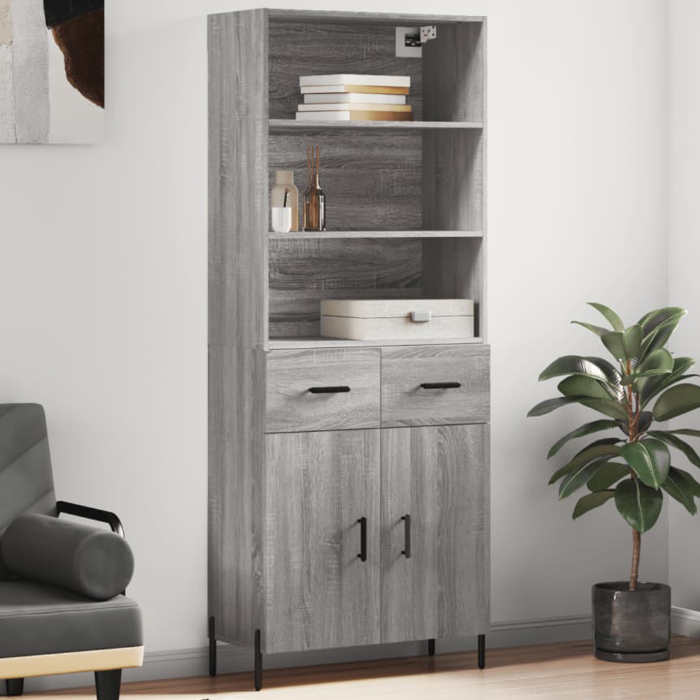 vidaXL 2 Door 2 Drawer 3 Shelf Grey Sonoma Highboard Image 1