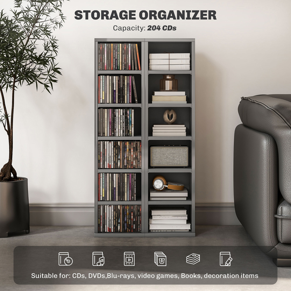 Portland 6 Shelf High Gloss Grey Adjustable CD Storage Unit Set of 2 Image 8