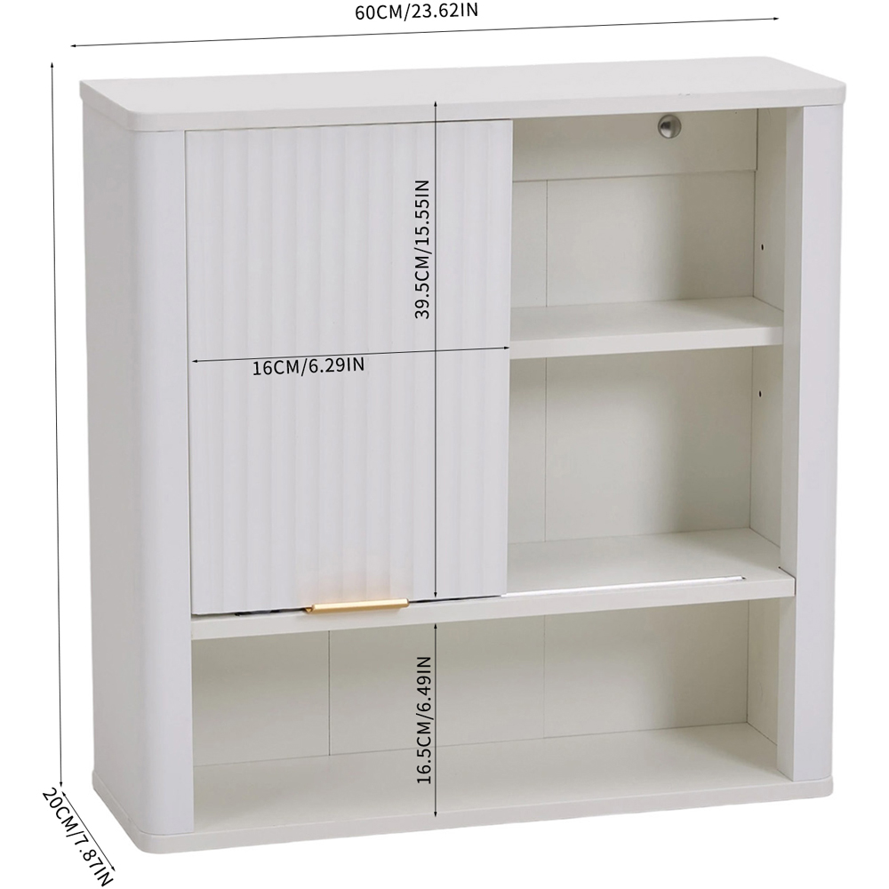 Living and Home Single Door 3 Shelf White Wooden Wall-Mounted Bathroom Cabinet Image 9