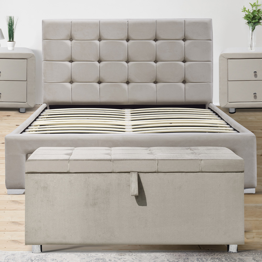Brooklyn King Size Cream Plush Velvet 4 Drawer Bed Frame with Blanket Box Image 1