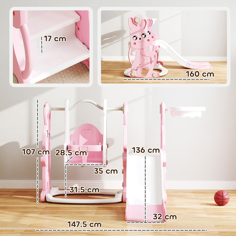 AIYAPLAY 4-in-1 Kids Pink Slide and Swing Set Image 9