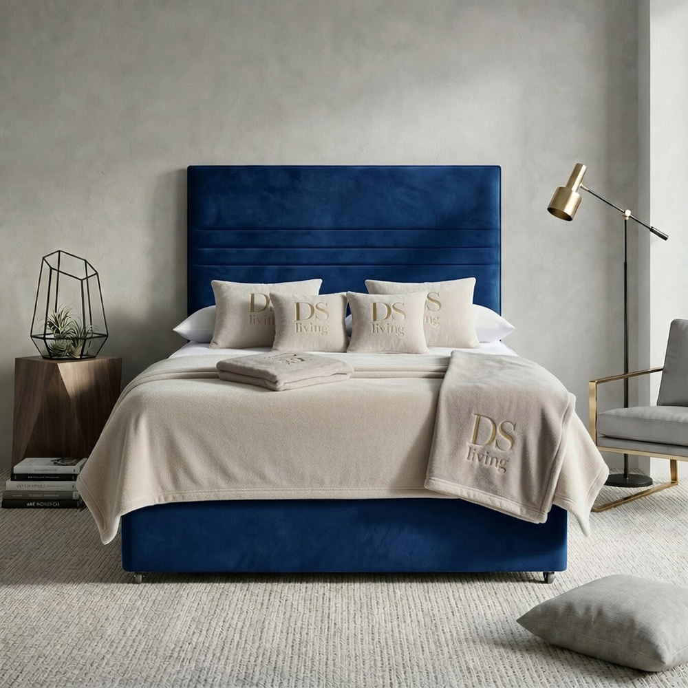 DS Living Harrington Super King Size Dark Blue Plush Divan Bed Image 3