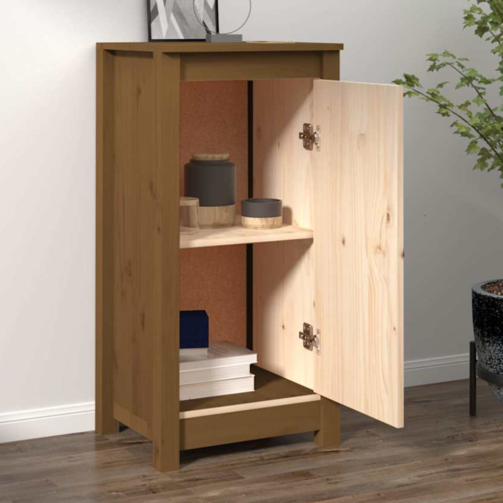vidaXL Single Door Honey Brown Solid Pine Wood Sideboard Image 1