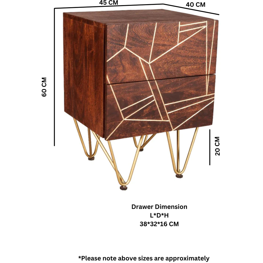 Brooklyn Ozella 2 Drawer Dark Gold Side Table Image 6