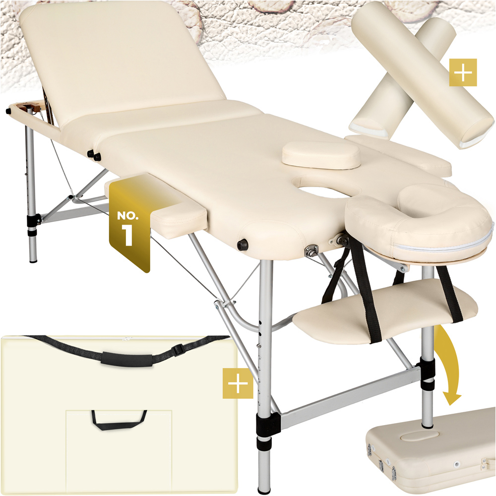 tectake Beige Aluminium Frame Foldable Massage Table with Bolsters and Carry Bag Image 3