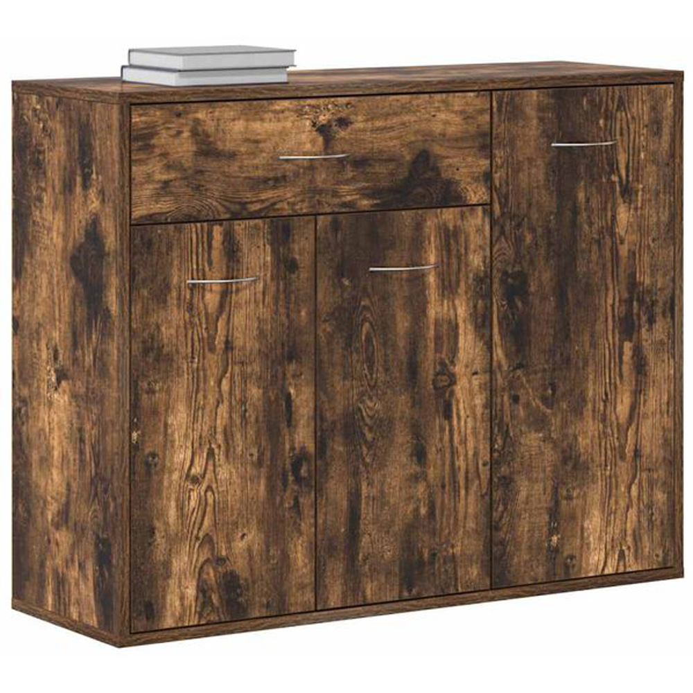 vidaXL 3 Door Single Drawer Smoked Oak Sideboard Image 3