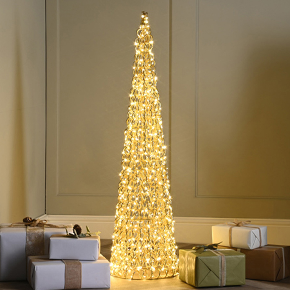 Festive Gold LED Spiral Twirl Christmas Cone Tree 3.2ft Image 1