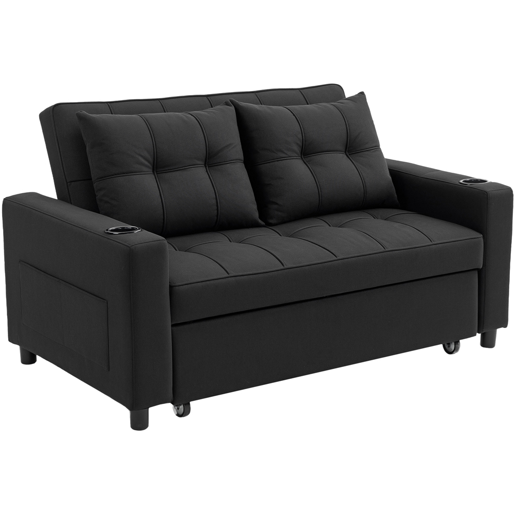 Portland 2 Seater Black Pull Out Sofa Bed with Adjustable Backrest and Pockets Image 2