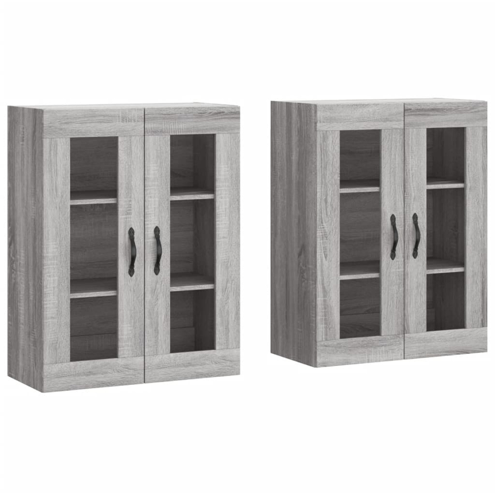 vidaXL 2 Glass Door Grey Sonoma Wall Mounted Cabinet 2 Pack Image 2
