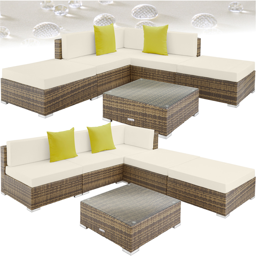tectake Paris 5 Seater Natural Rattan Garden Corner Lounge Set Image 2