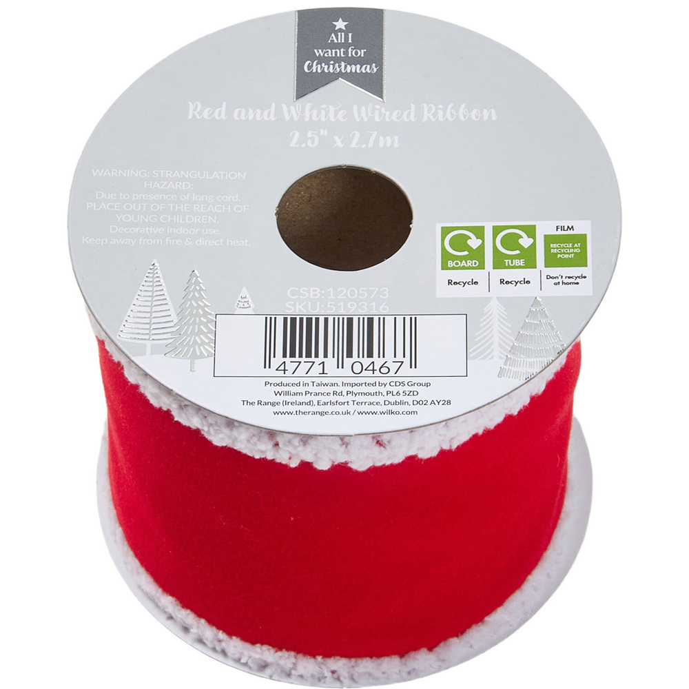 Red and White Christmas Wired Ribbon Image 3