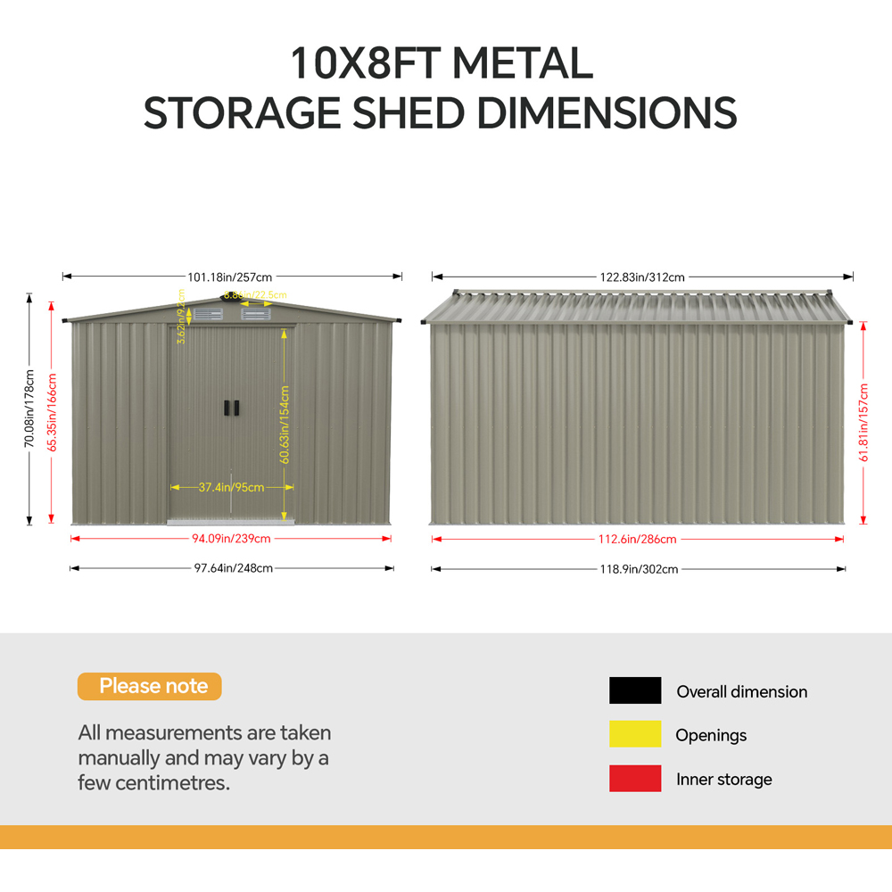 Living and Home 10 x 8ft Grey Metal Apex Garden Storage Shed with Foundation Image 8