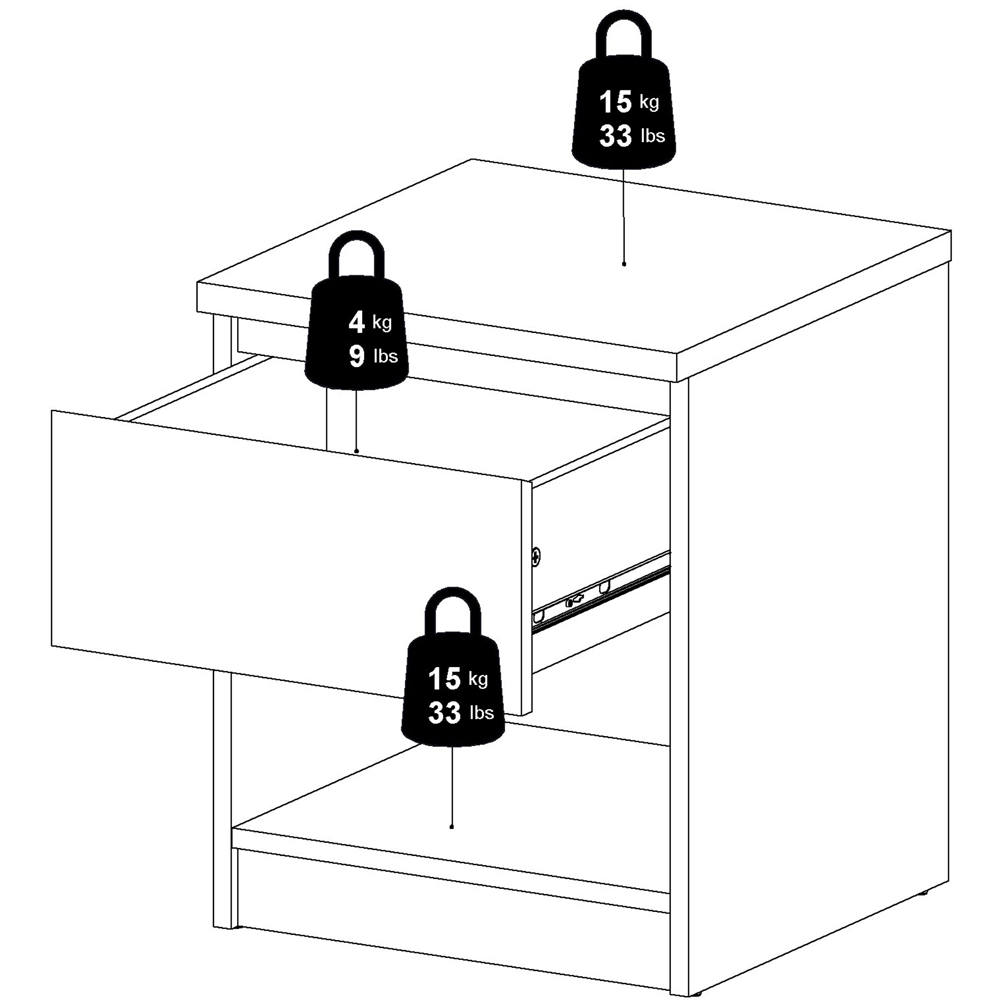 Florence Naia Single Drawer Single Shelf White Bedside Table Image 7