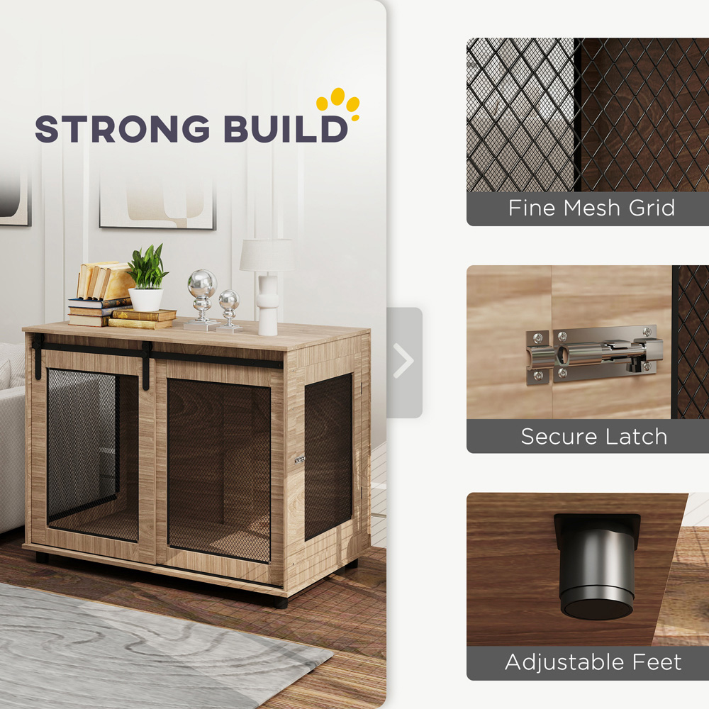 PawHut Walnut Brown Large Dog Crate Furniture with Sliding Door Image 5