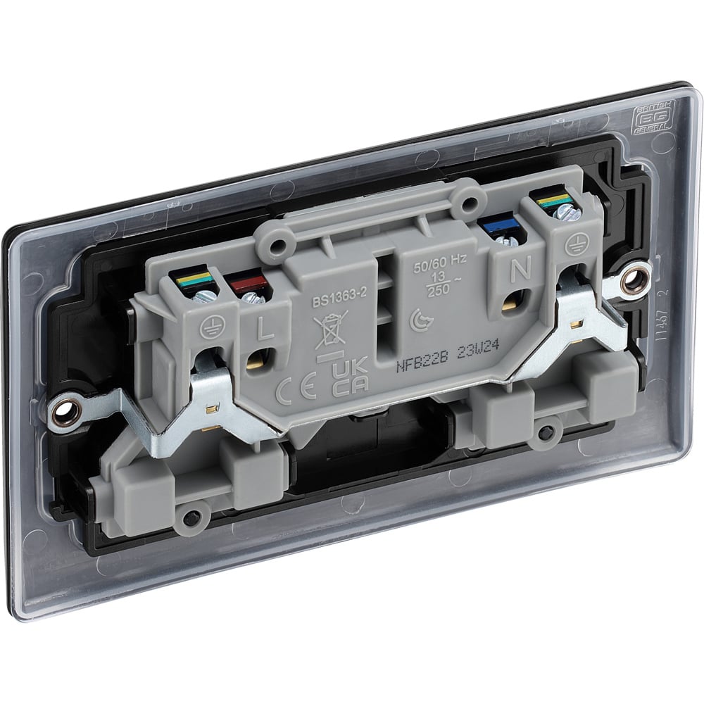 BG Nexus 13A Matt Black Double Switched Socket 5 Pack Image 4