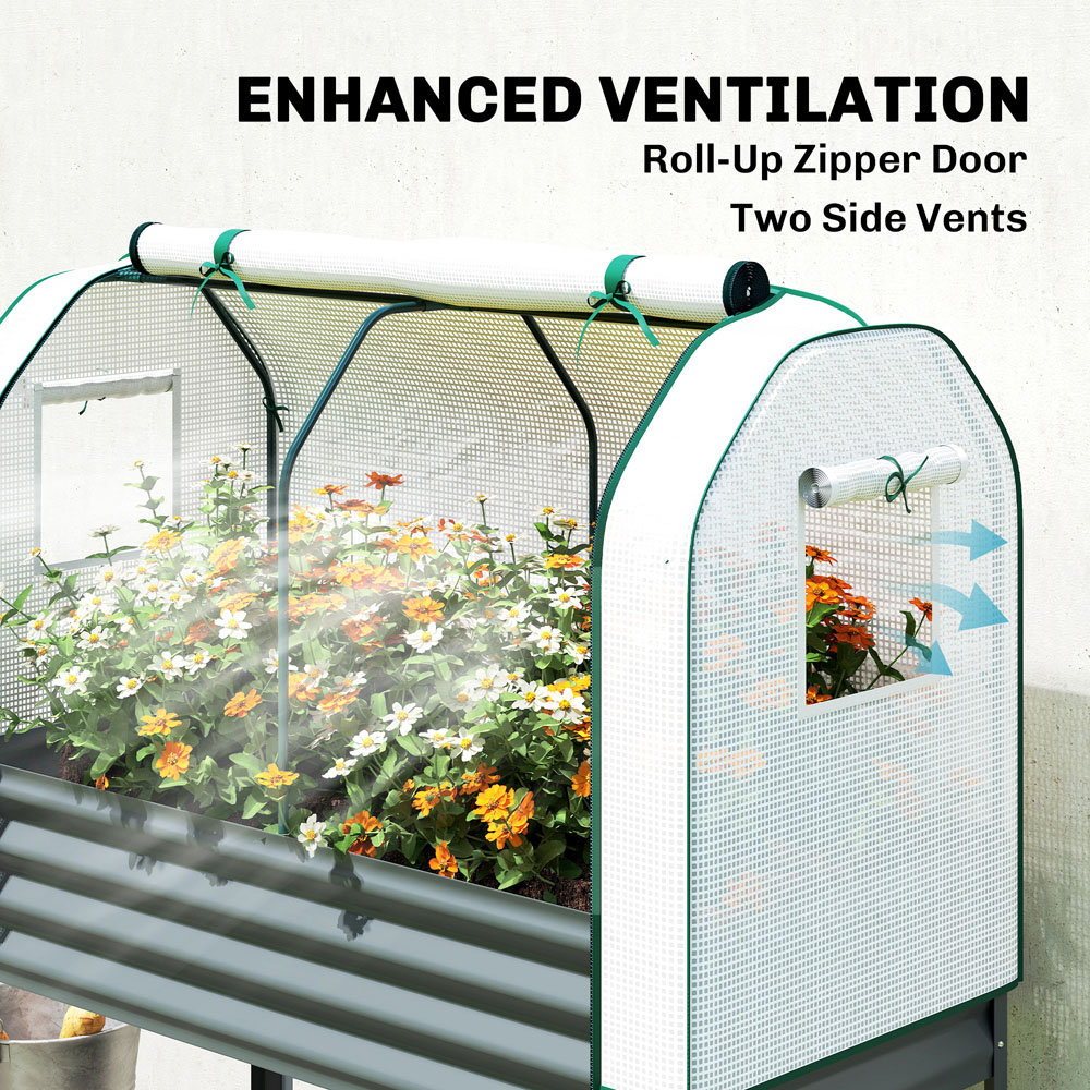 Outsunny Galvanised Raised Planter with Greenhouse Cover and Bottom Shelf 140 x 120 x 55cm Image 7