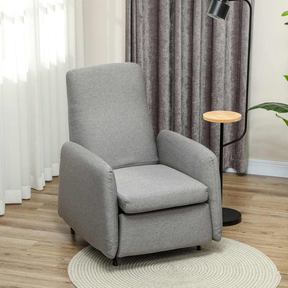 HOMCOM Grey Push Back Recliner Armchair with Adjustable Leg Rest Image 4