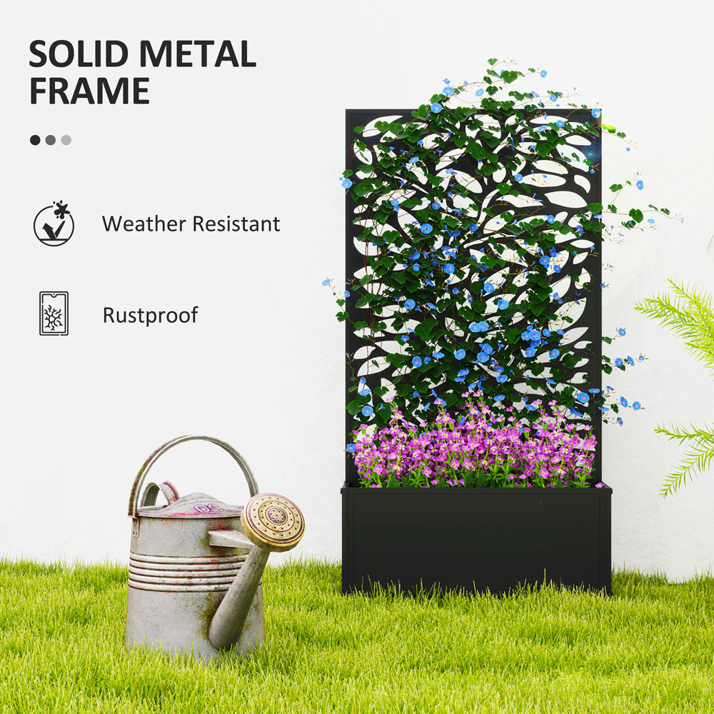 Outsunny Black Metal Raised Garden Bed with Trellis 113 x 23 x 61cm Image 6