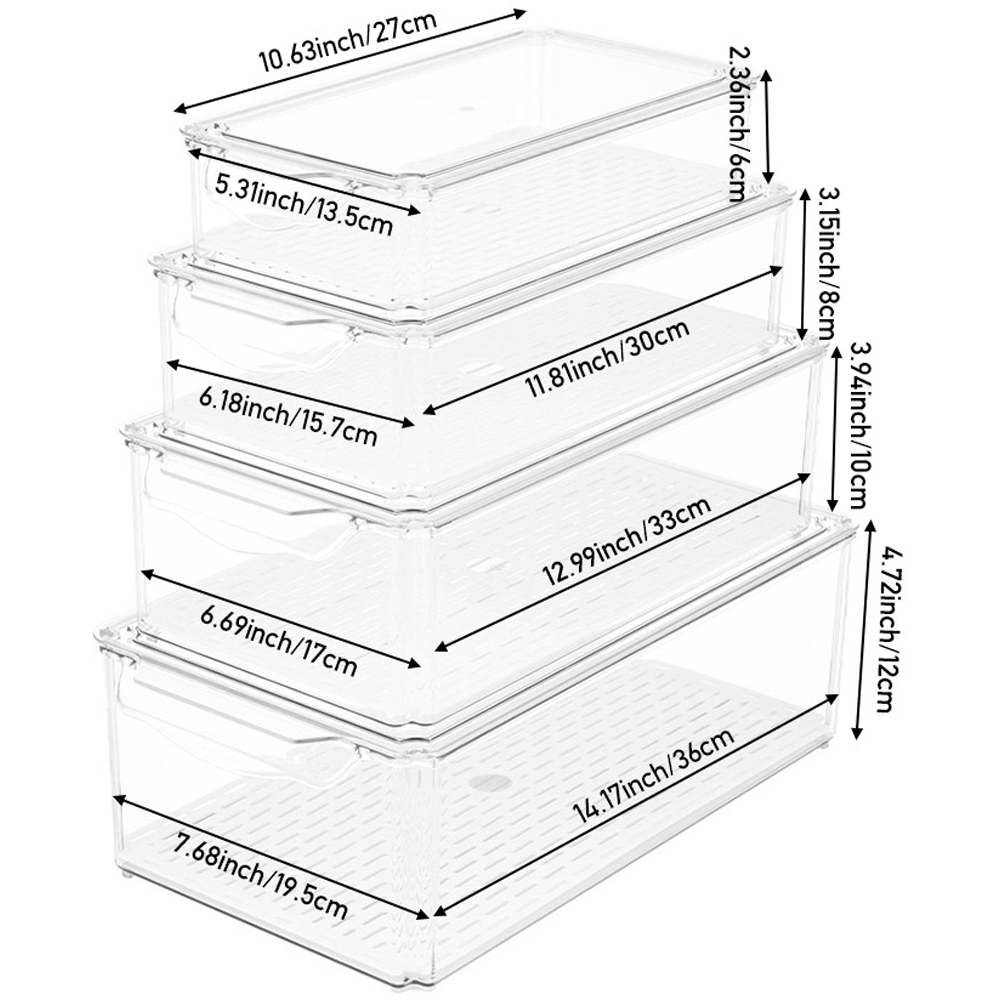 Living and Home Clear Stackable Fridge Organiser Storage Box Set with Draining Board 4 Pack Image 8