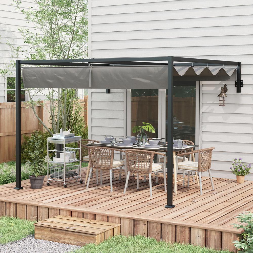 Outsunny 2 x 3m Grey Retractable Lean to Pergola Image 3