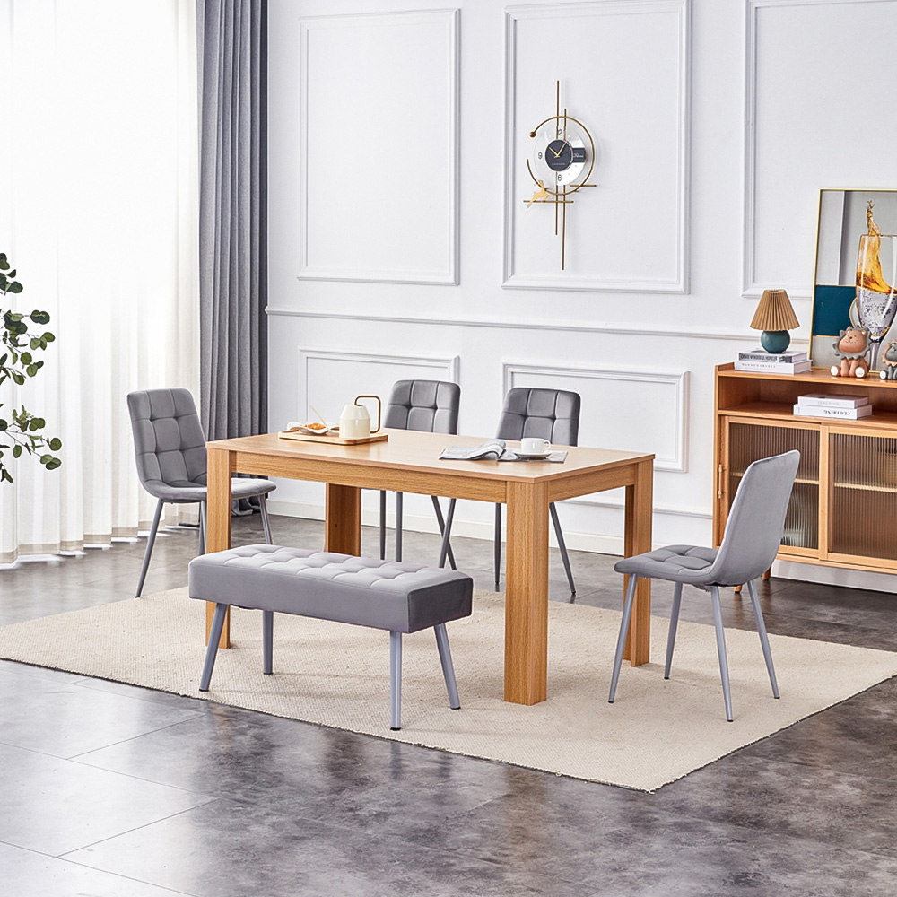 Kosy Koala 6 Seater Dining Set with Bench Oak Effect and Grey Velvet Image 3
