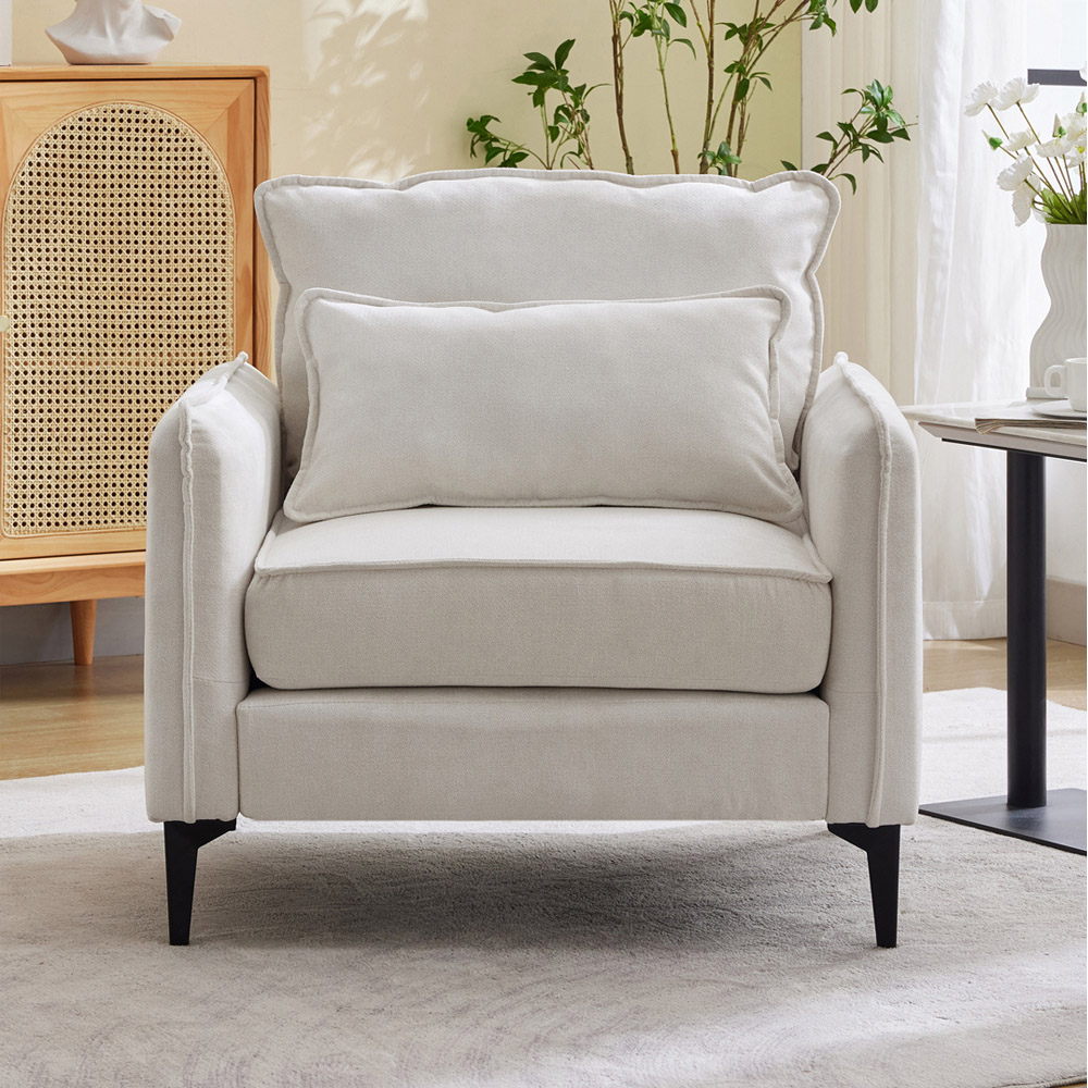 Living and Home White Fleece Fabric Armchair with Cushions Image 8