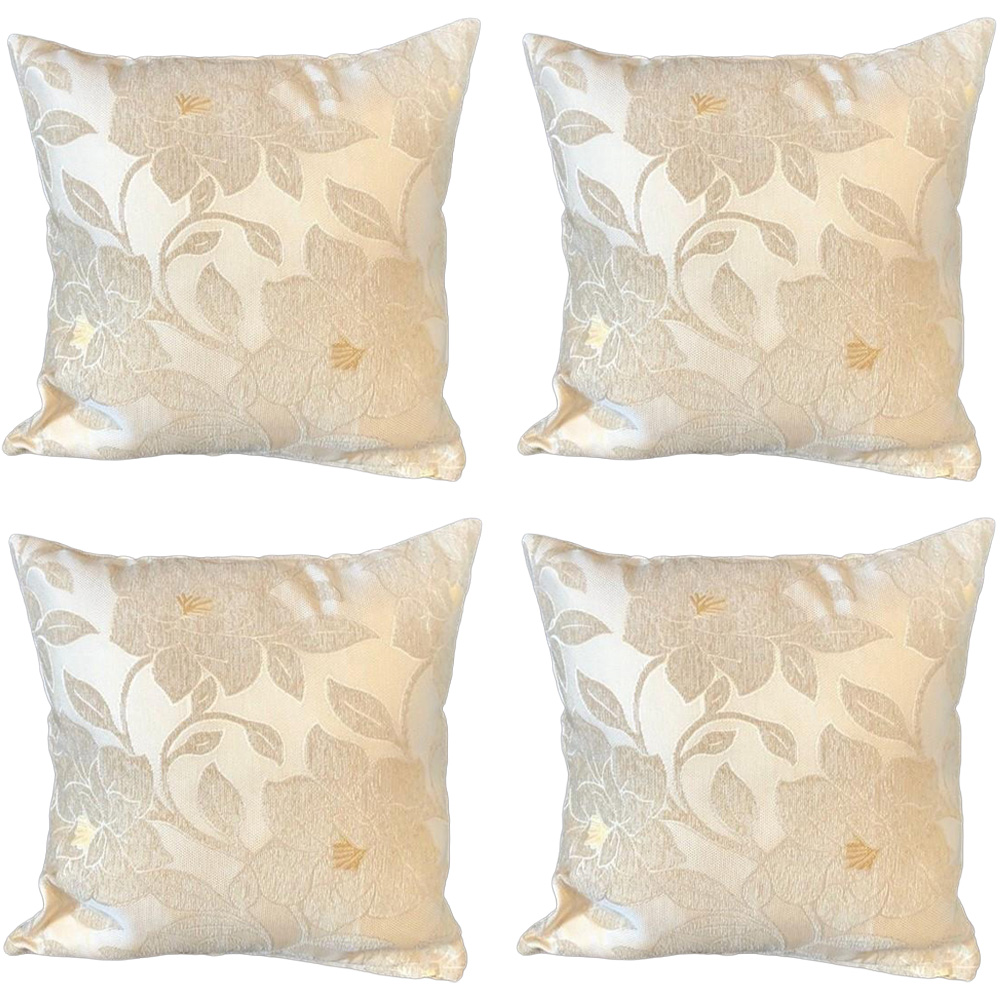 Alan Symonds Cream Chenille Peony Floral Cushion with Polyester Filled Pad 45 x 45cm 4 Pack Image