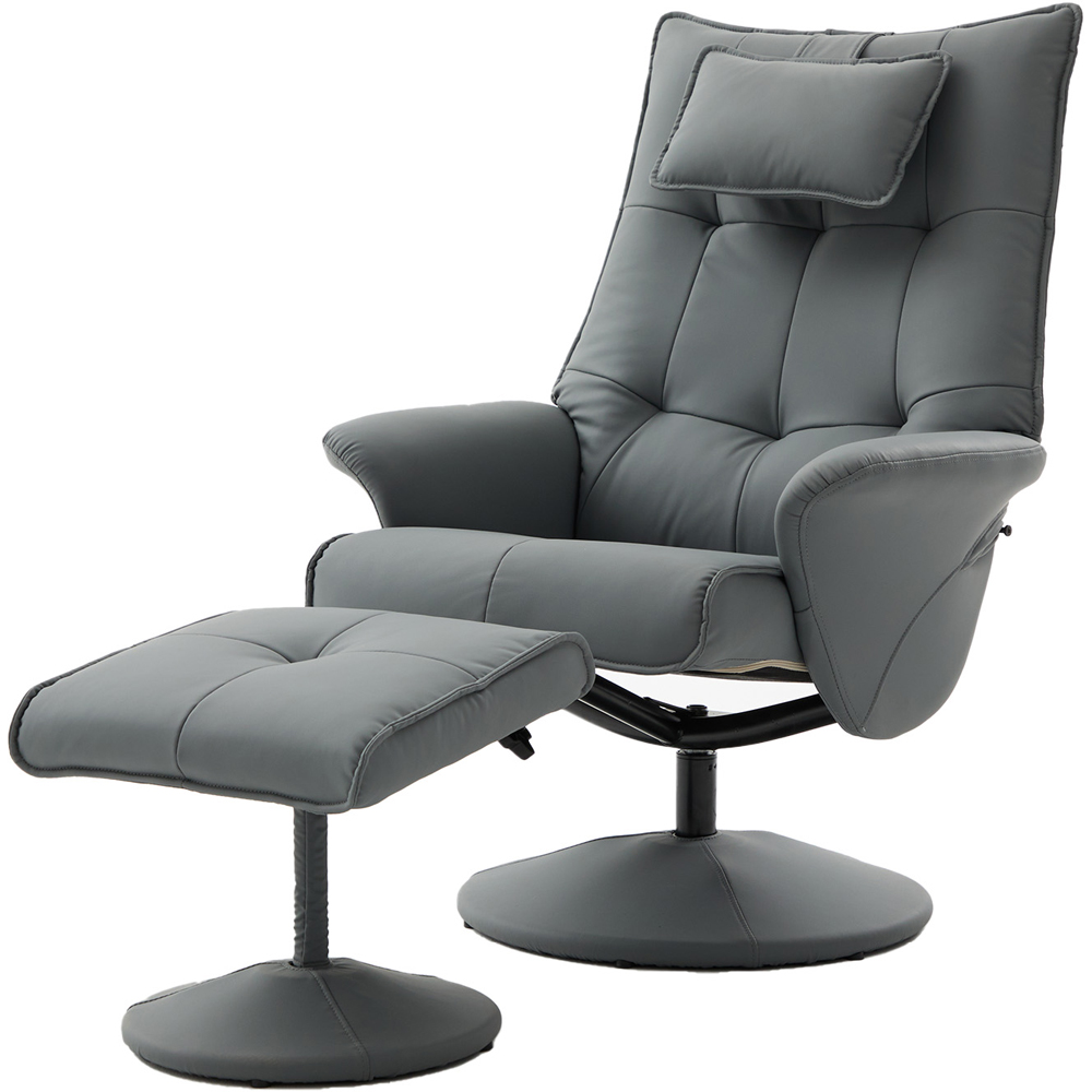 Langham Grey PU Leather Swivel Recliner Armchair with Footrest Stool Image 2