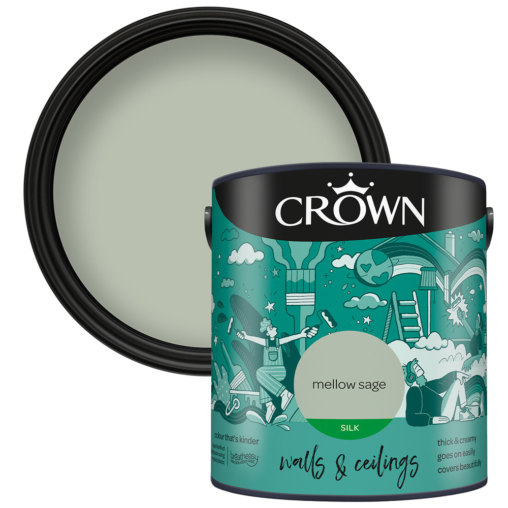 Crown Breatheasy Walls & Ceilings Mellow Sage Silk Emulsion Paint 2.5L Image 1