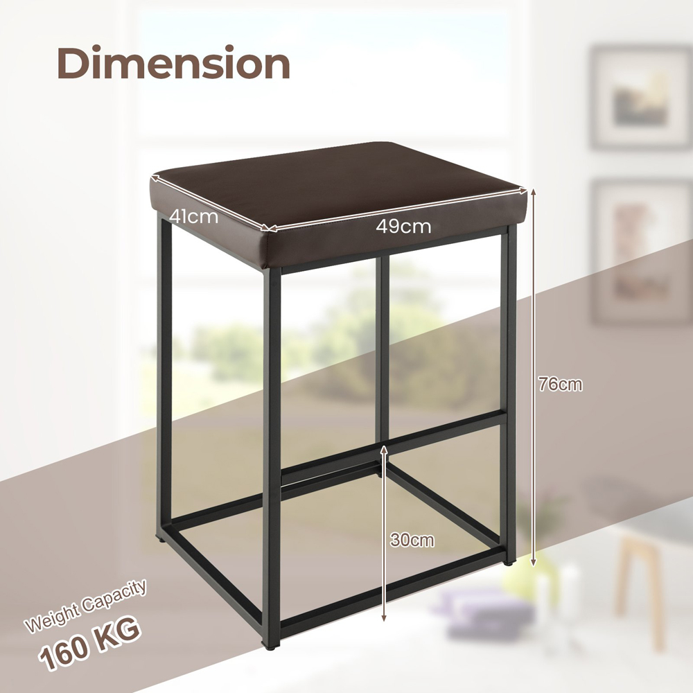 Costway Brown PU Leather Bar Stool Set of 2 Image 7