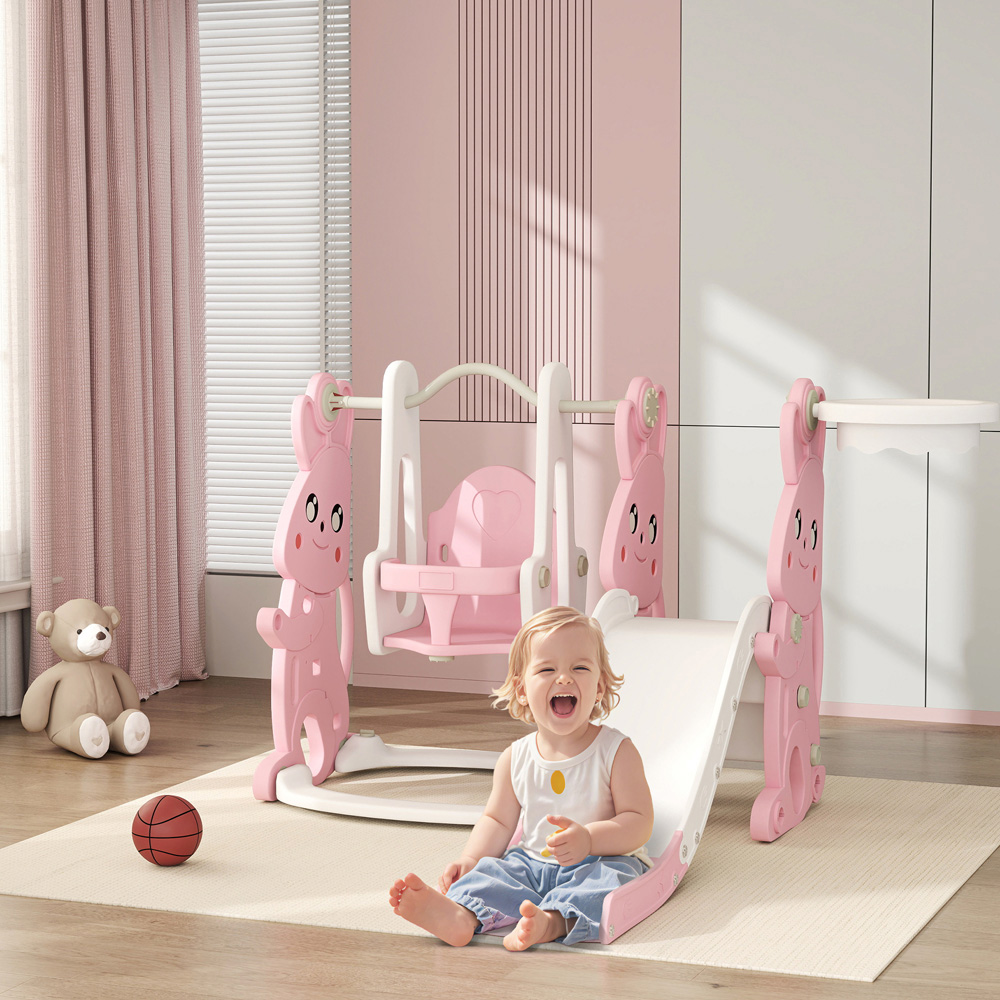 AIYAPLAY 4-in-1 Kids Pink Slide and Swing Set Image 2