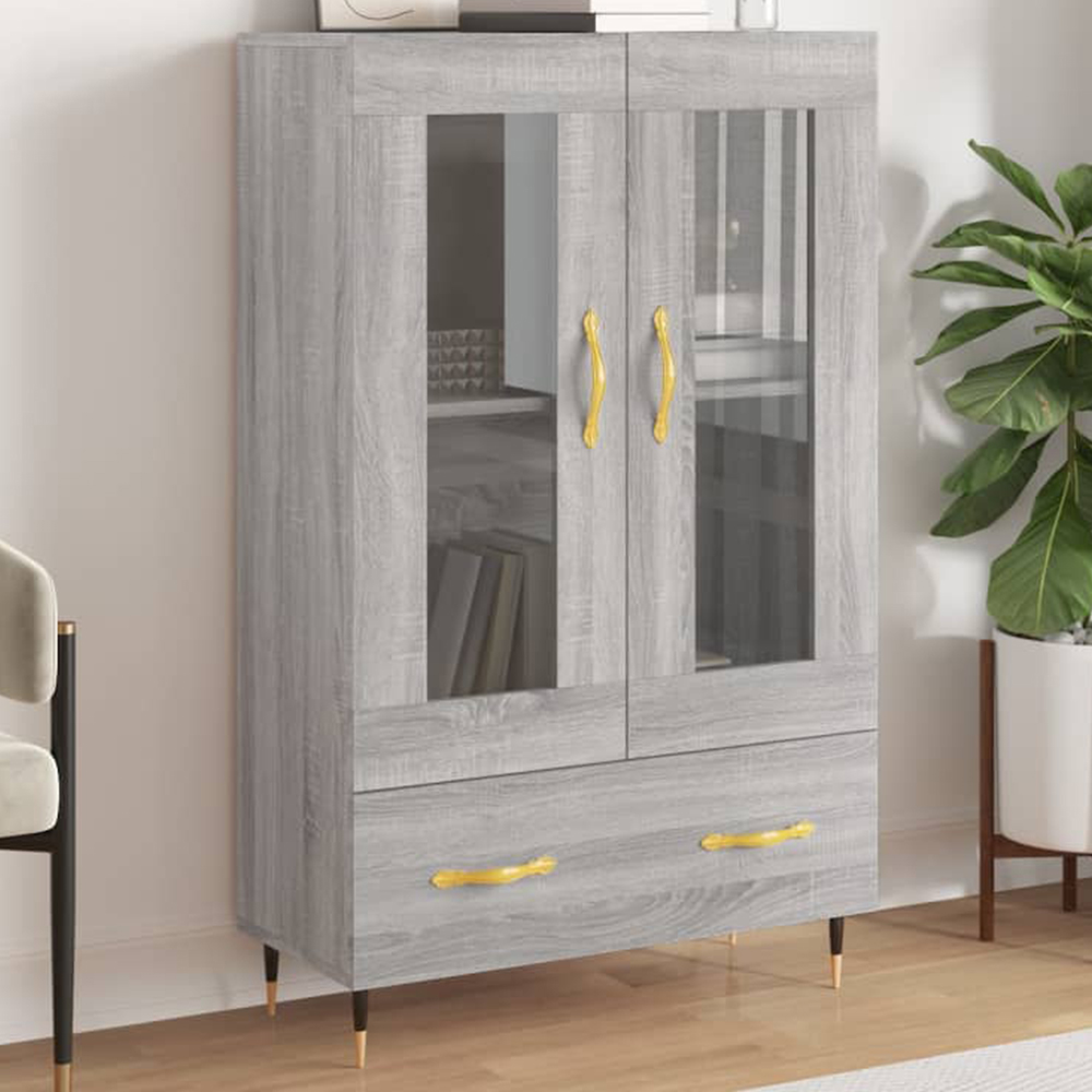 vidaXL 2 Glass Door Single Drawer Grey Sonoma Highboard Image 1