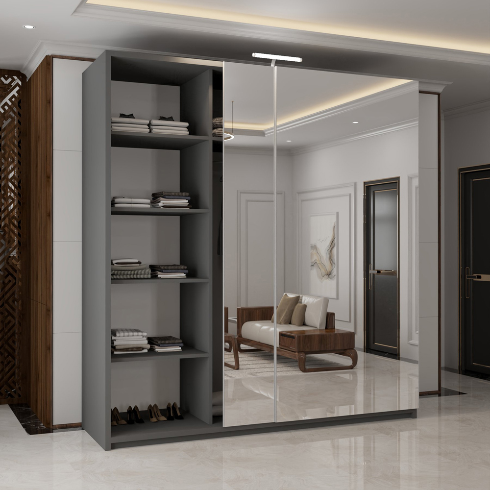 M N Furniture Modern 2 Door Grey Mirrored Sliding Wardrobe 200cm Image 3