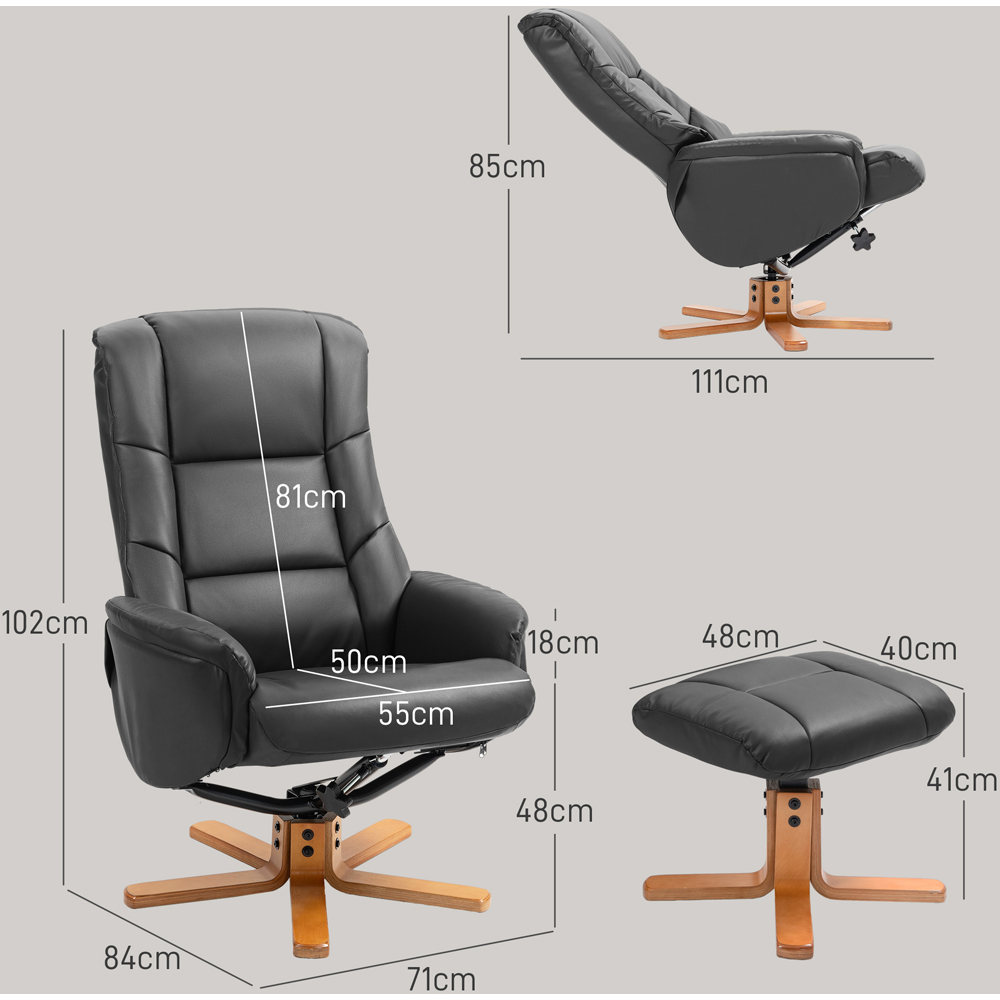 Portland Black PU Leather Wooden Base Recliner Armchair with Footstool Image 9