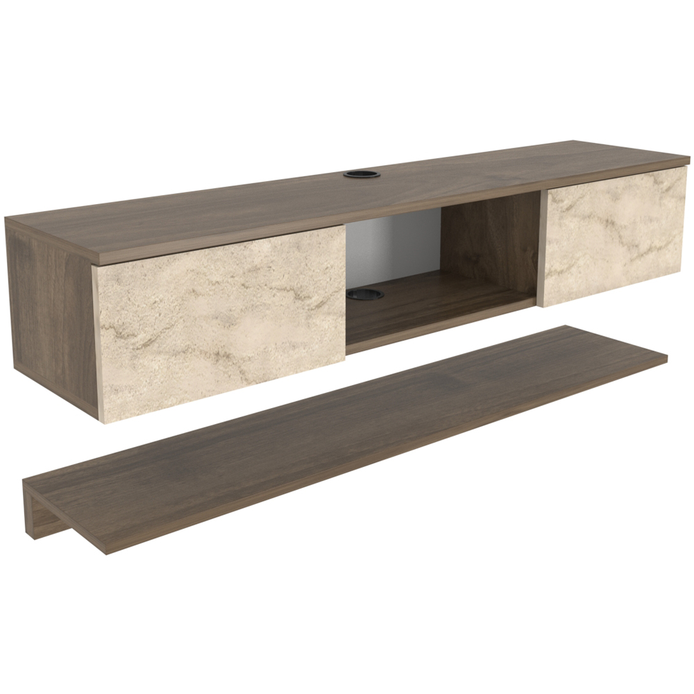 Decorotika Elia 2 Door Single Shelf Walnut Travertine Wall Mounted TV Unit with Wall Shelf Image 2