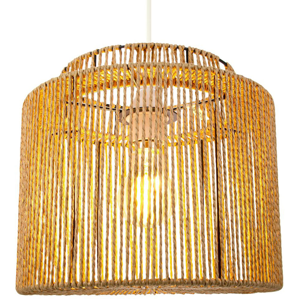 Happy Homewares Brown Thin Woven Rope Traditional Vintage Pendant Shade Image 2