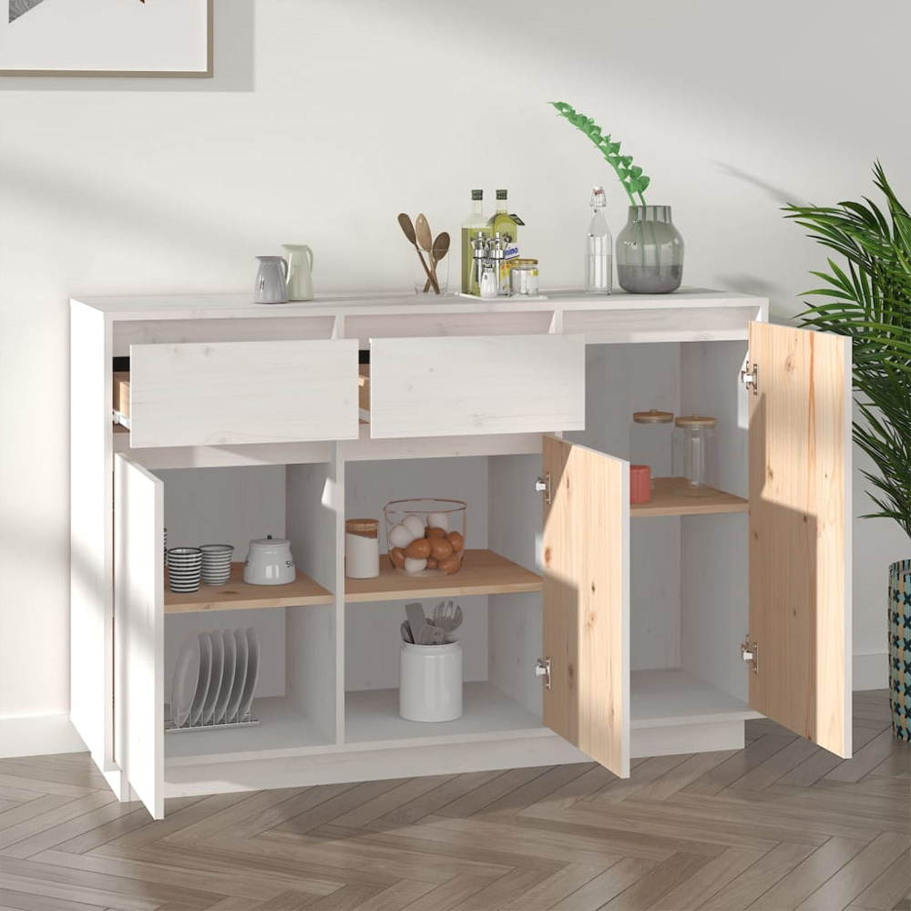 vidaXL 3 Door 2 Drawer White Solid Pine Wood Sideboard Image 8