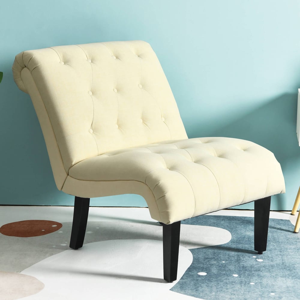 Costway Beige Button Tufted Linen Upholstered Accent Chair Image 1