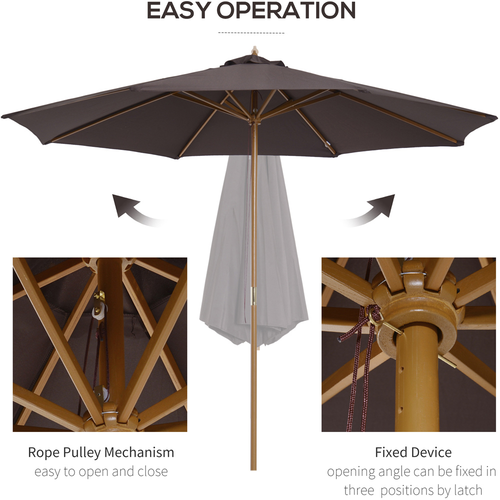 Outsunny Coffee Bamboo Wooden Parasol 3m Image 4