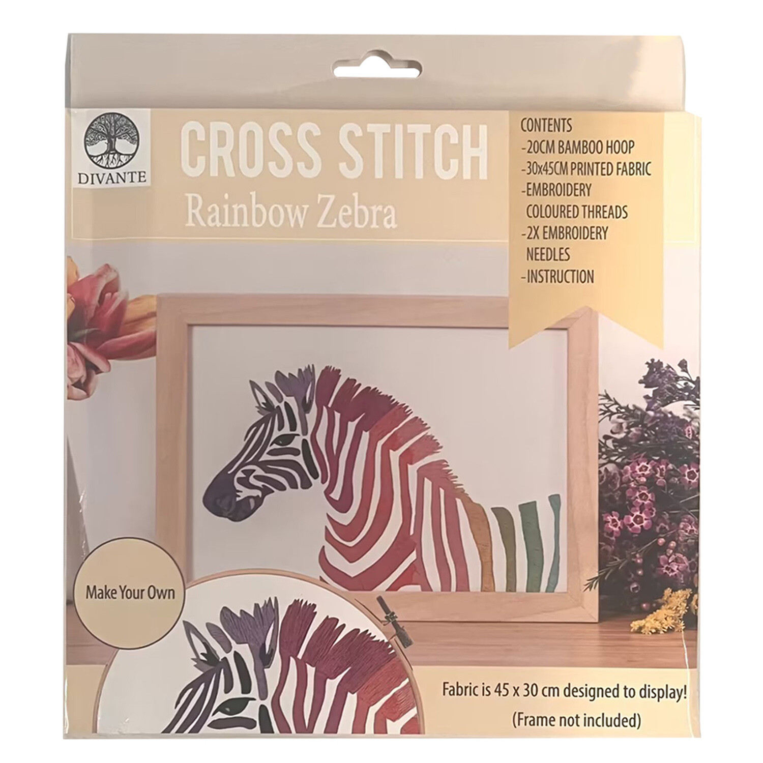 Animal Cross Stitch Kit - Multicolour / Rainbow Zebra Image 1