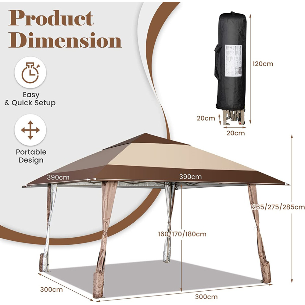 Costway 4 x 4m Brown Pop Up Rolling Gazebo with Wheels Image 9