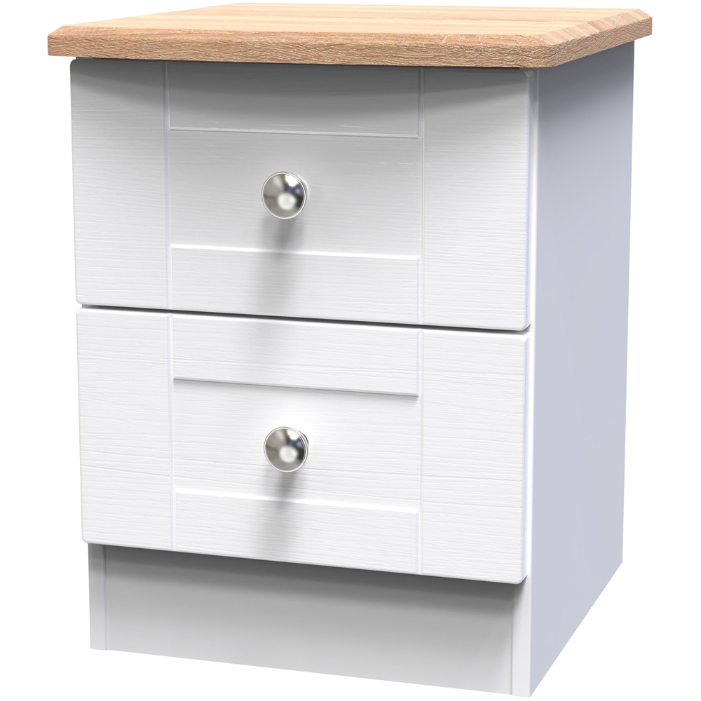 Crowndale Sussex 2 Drawer White Ash and Bardolino Oak Bedside Table Ready Assembled Image 2