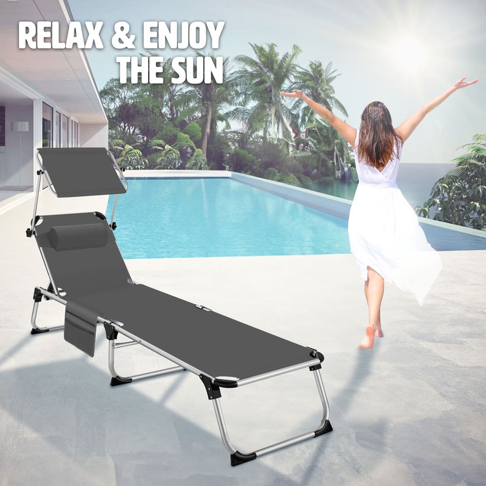tectake Aurelie Grey 6 Position Backrest Foldable Sun Lounger with Headrest Image 8