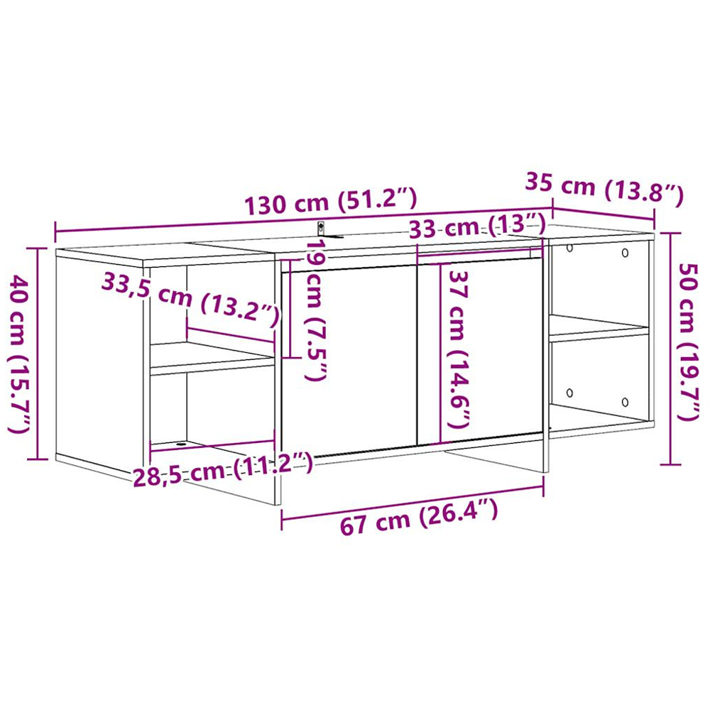 vidaXL 2 Door 4 Shelf Old Wood Wide TV Cabinet Image 9