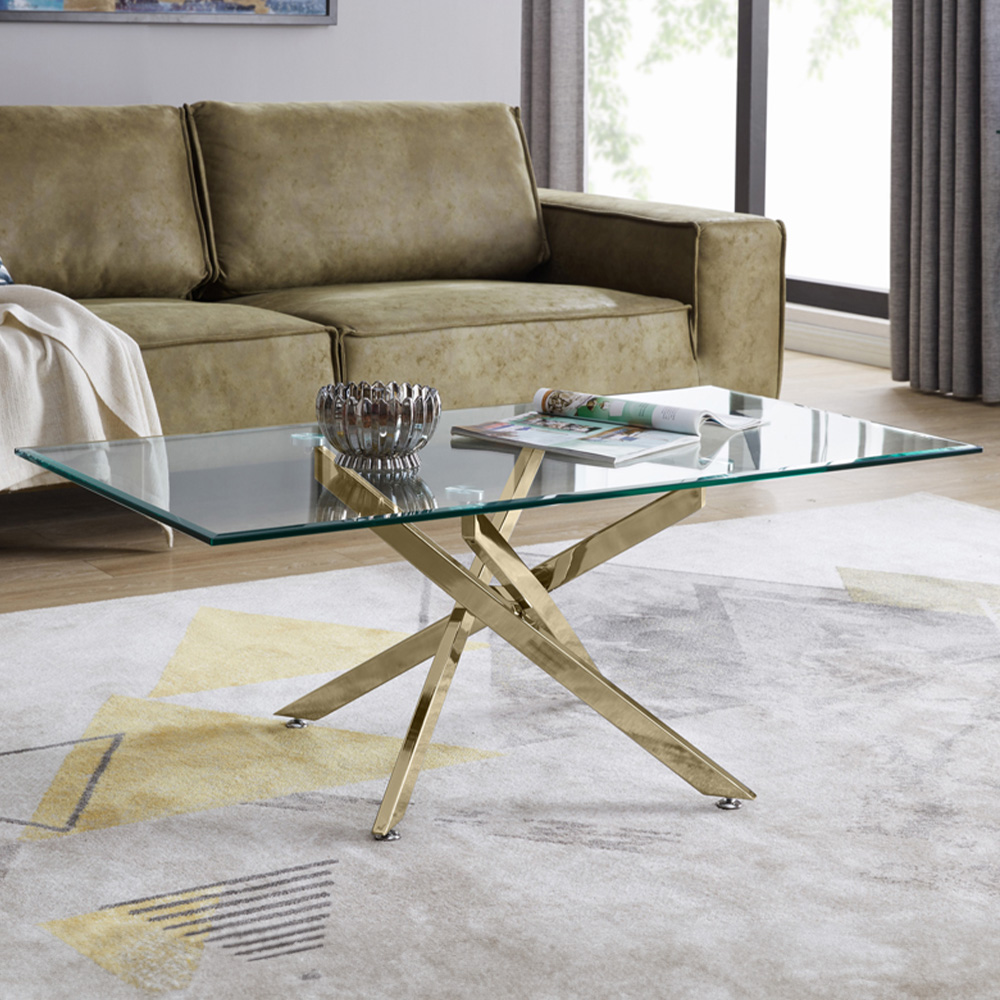 Furniturebox Tavalo Gold Metal and Glass Coffee Table Image 1