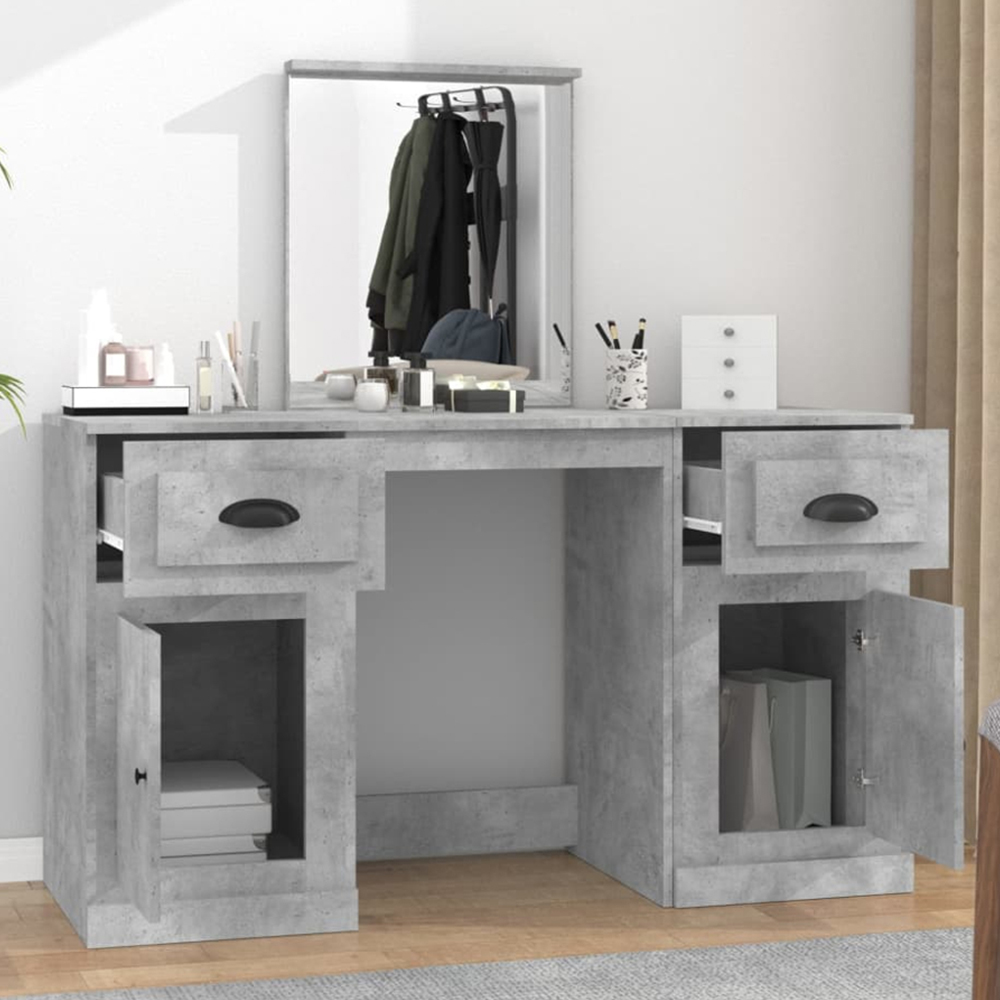 vidaXL 2 Door 2 Drawer Concrete Grey Dressing Table with Mirror Image 1